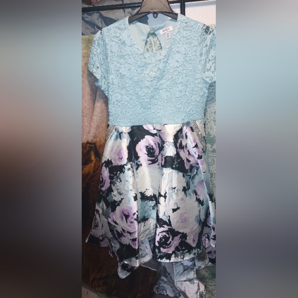 A blue/purple/white/black dress